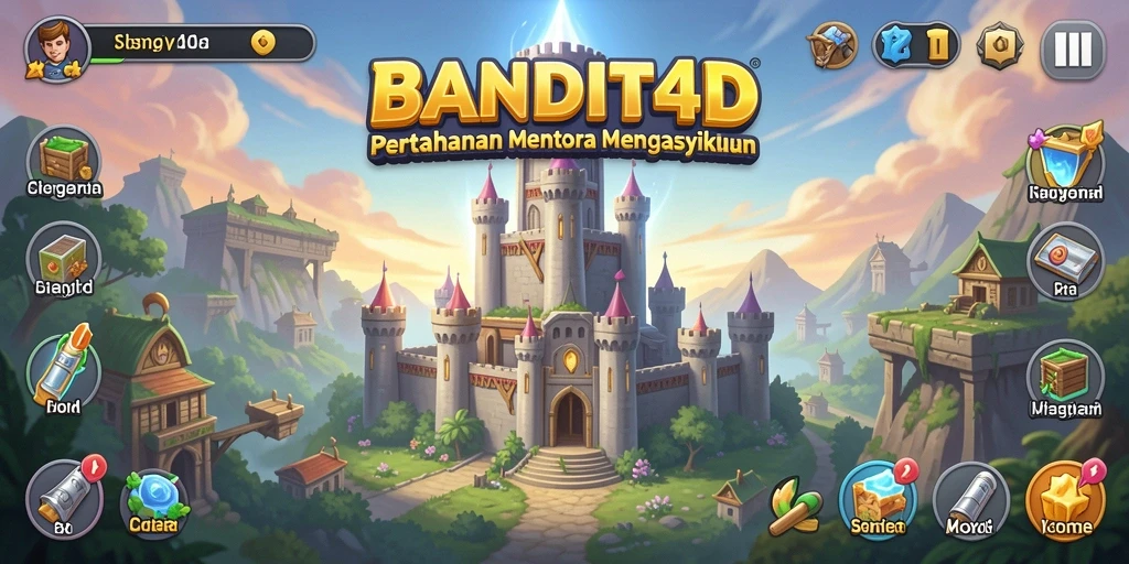 Screenshot utama BANDIT4D menampilkan menara yang siap tempur dalam pertempuran Tower Defense.