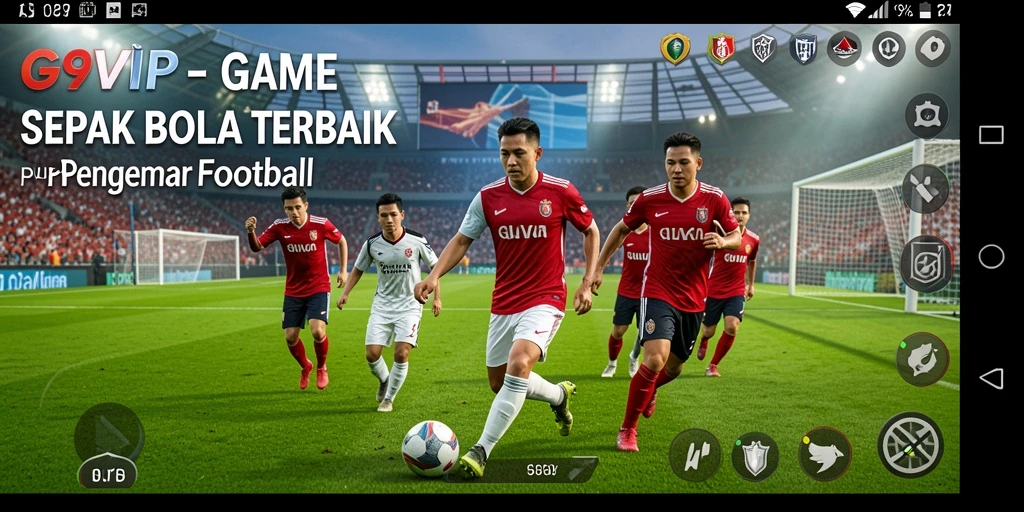Tangkapan layar gameplay G9VIP yang menampilkan aksi sepak bola mendebarkan.