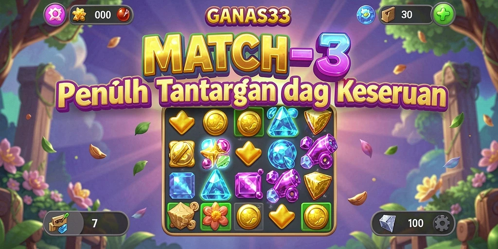 Tampilan gameplay menarik Match-3 di GANAS33 dengan warna-warna cerah.