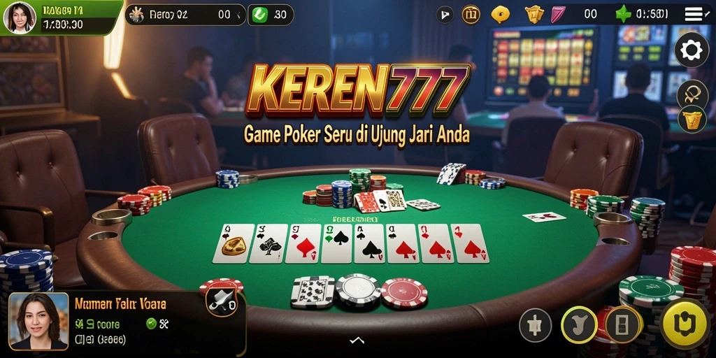 Tampilan gameplay KEREN777 dengan suasana poker yang mendebarkan.
