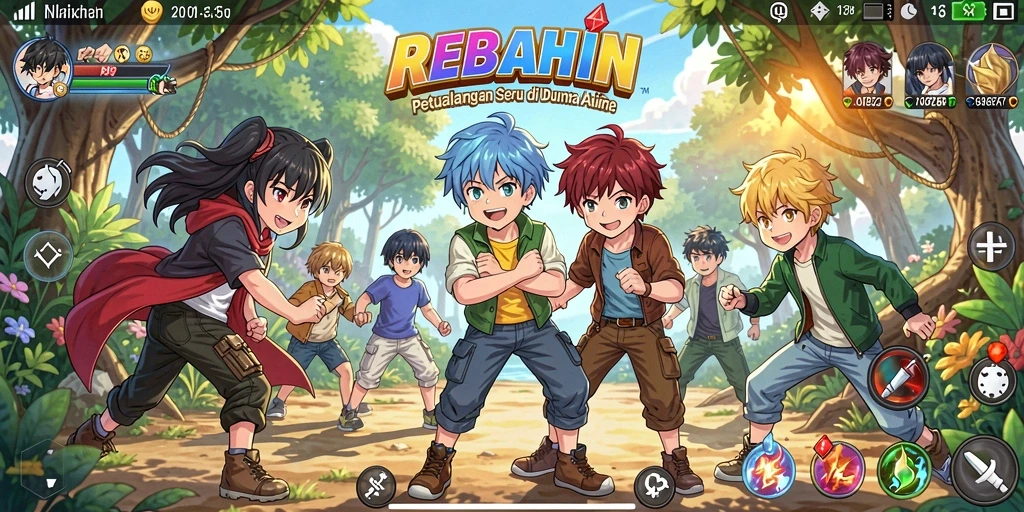 Screenshot gameplay REBAHIN menampilkan karakter anime dengan aksi seru.