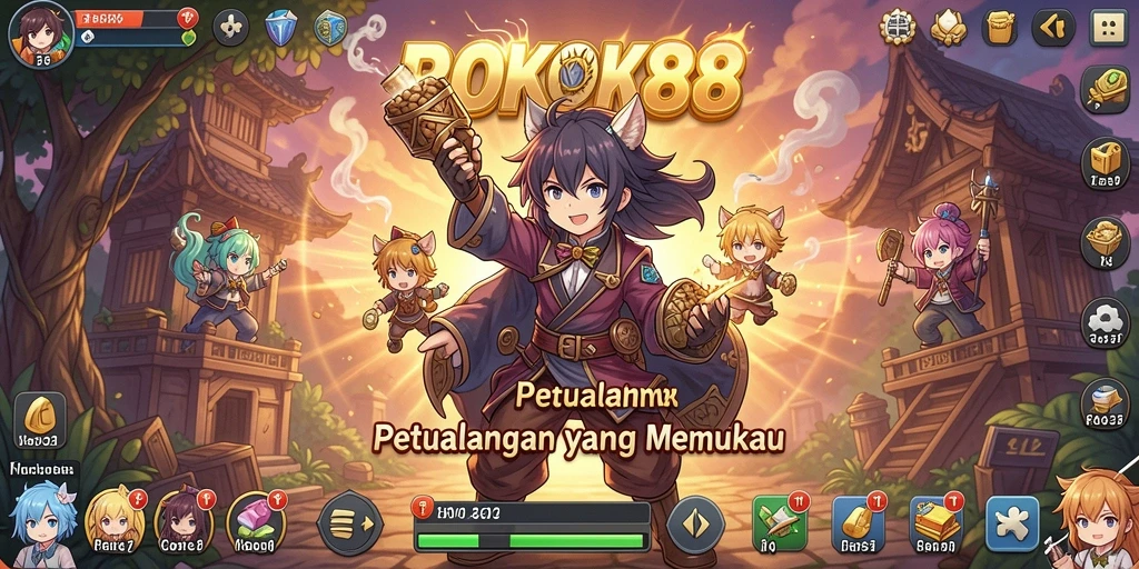 Tampilan gameplay epik dalam ROKOK88 dengan karakter anime menarik.