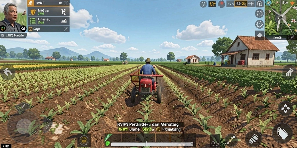 Tampilan gameplay RVIP3 dengan aktivitas pertanian yang menarik.
