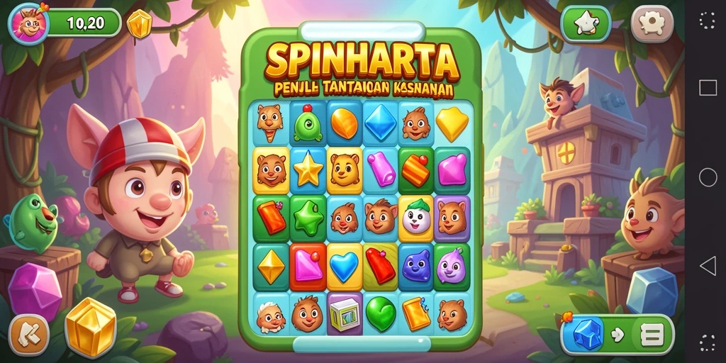 Screenshot SPINHARTA menampilkan aksi mencocokkan objek yang seru dalam permainan Match-3.