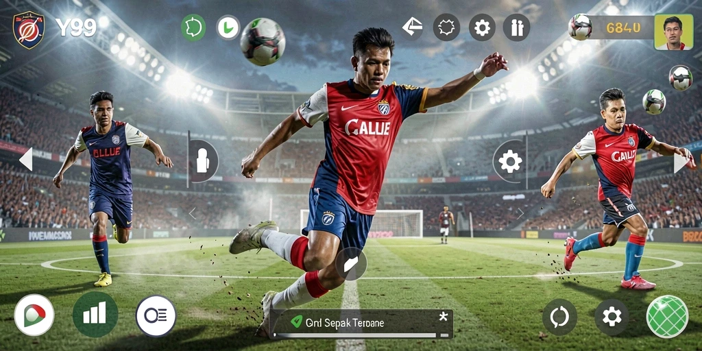 Tangkapan layar Y89 memperlihatkan aksi seru dalam pertandingan sepak bola.
